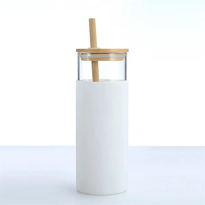 20oz Glass Tumbler with Silicone Sleeve Bamboo Lid & Straw