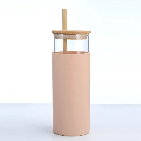 20oz Glass Tumbler with Silicone Sleeve Bamboo Lid & Straw