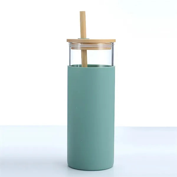 20oz Glass Tumbler with Silicone Sleeve Bamboo Lid & Straw