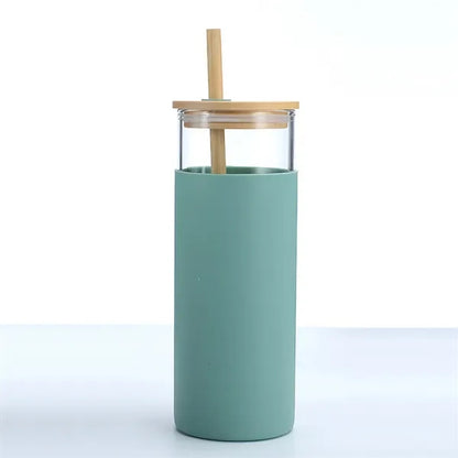 20oz Glass Tumbler with Silicone Sleeve Bamboo Lid & Straw