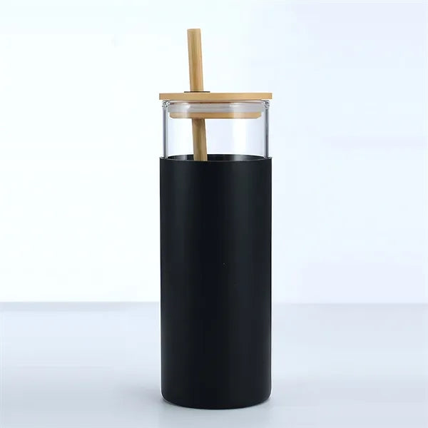 20oz Glass Tumbler with Silicone Sleeve Bamboo Lid & Straw