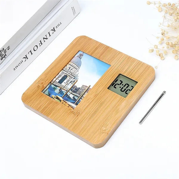 Bamboo Digital Photo Frame Clock