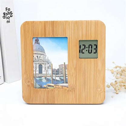 Bamboo Digital Photo Frame Clock