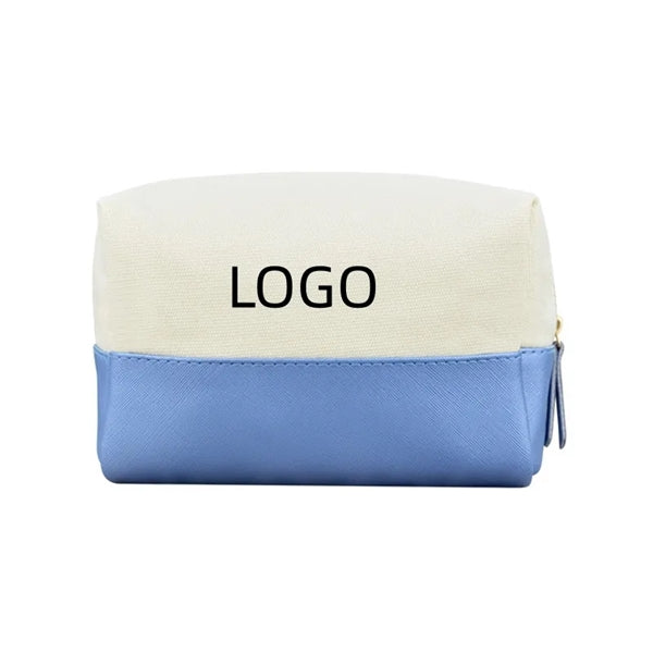 Cotton Canvas Color Blocking Cosmetic Bag Essentials Pouch