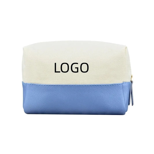Cotton Canvas Color Blocking Cosmetic Bag Essentials Pouch