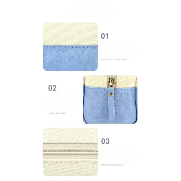 Cotton Canvas Color Blocking Cosmetic Bag Essentials Pouch