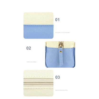 Cotton Canvas Color Blocking Cosmetic Bag Essentials Pouch