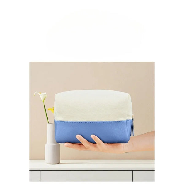Cotton Canvas Color Blocking Cosmetic Bag Essentials Pouch