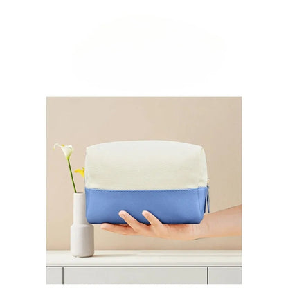 Cotton Canvas Color Blocking Cosmetic Bag Essentials Pouch