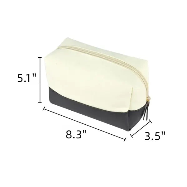 Cotton Canvas Color Blocking Cosmetic Bag Essentials Pouch