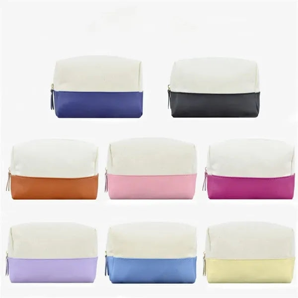 Cotton Canvas Color Blocking Cosmetic Bag Essentials Pouch