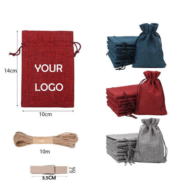 Custom Burlap Gift Pouch Bags with Drawstring