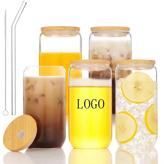16oz Mason Jar Glass Cups with Lids and Straw