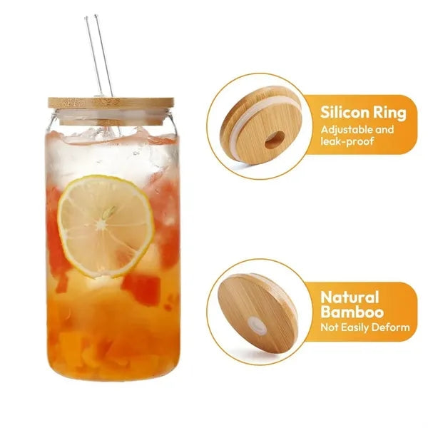 16oz Mason Jar Glass Cups with Lids and Straw