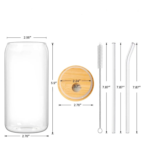 16oz Mason Jar Glass Cups with Lids and Straw