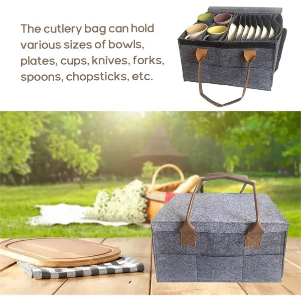 Removable Camping Dinnerware Organizer Felt Bag