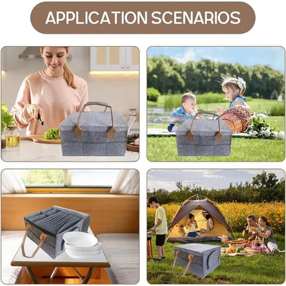 Removable Camping Dinnerware Organizer Felt Bag