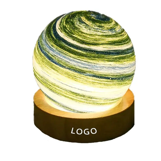 Handblown Glass Art Planet Led Desk Lamp