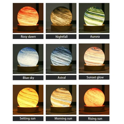Handblown Glass Art Planet Led Desk Lamp