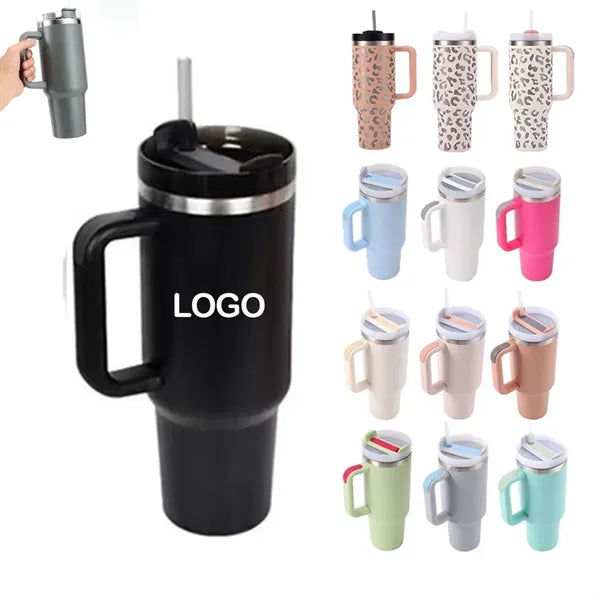 40Oz Stainless Steel Insulated Tumbler With Handle Straw