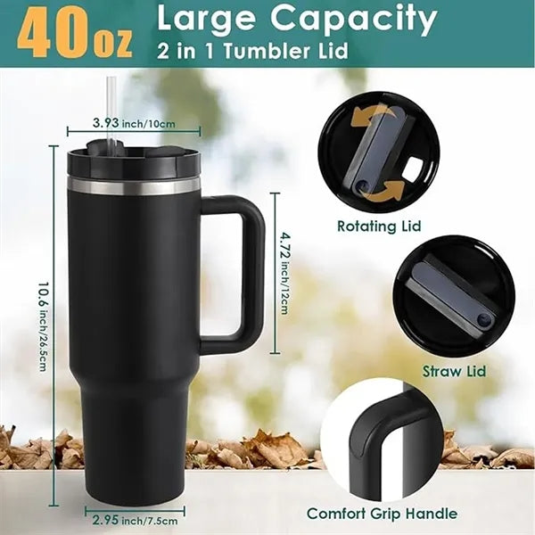 40Oz Stainless Steel Insulated Tumbler With Handle Straw