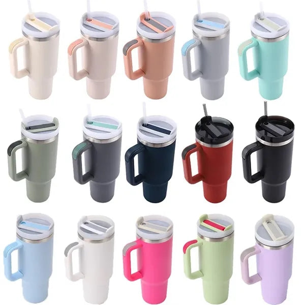40Oz Stainless Steel Insulated Tumbler With Handle Straw