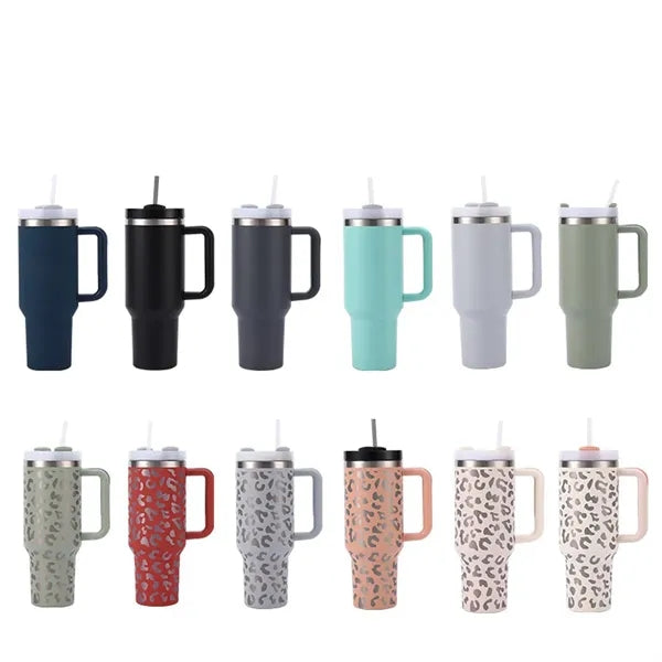 40Oz Stainless Steel Insulated Tumbler With Handle Straw