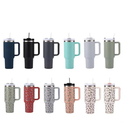 40Oz Stainless Steel Insulated Tumbler With Handle Straw