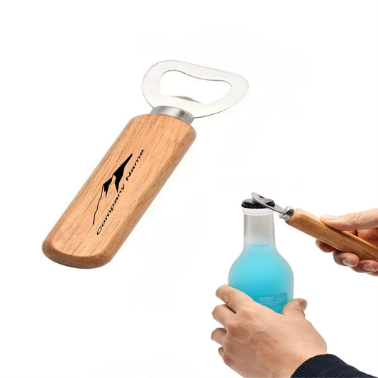 Custom Rubber Wood Handle Bottle Opener
