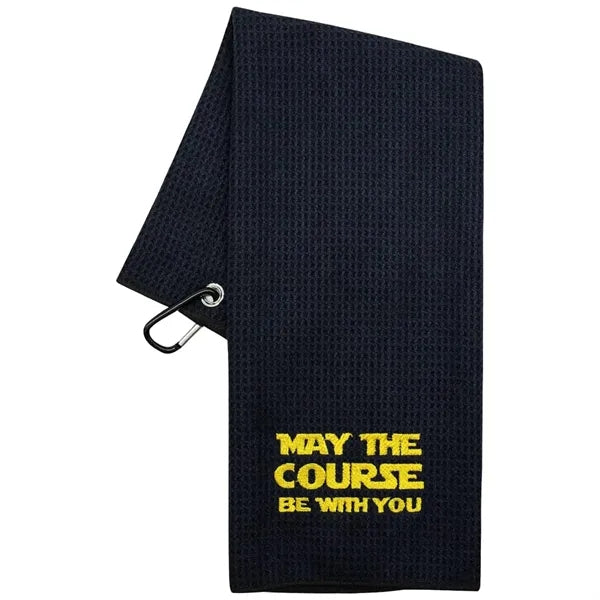 Tri-fold Waffle Microfiber Golf Towel-Embroidered Logo