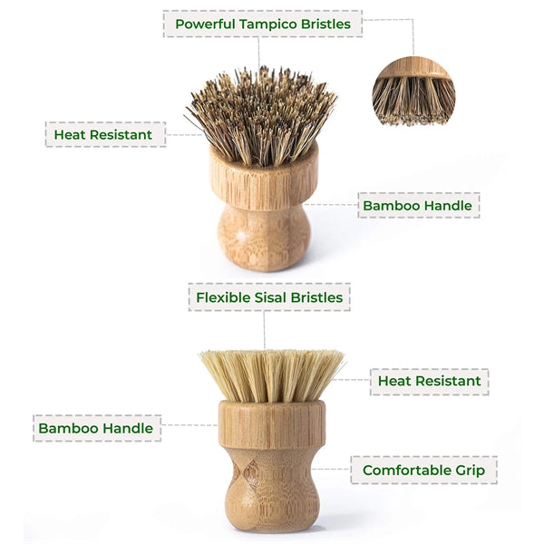 Mini Bamboo Dish Brush Natural Scrub