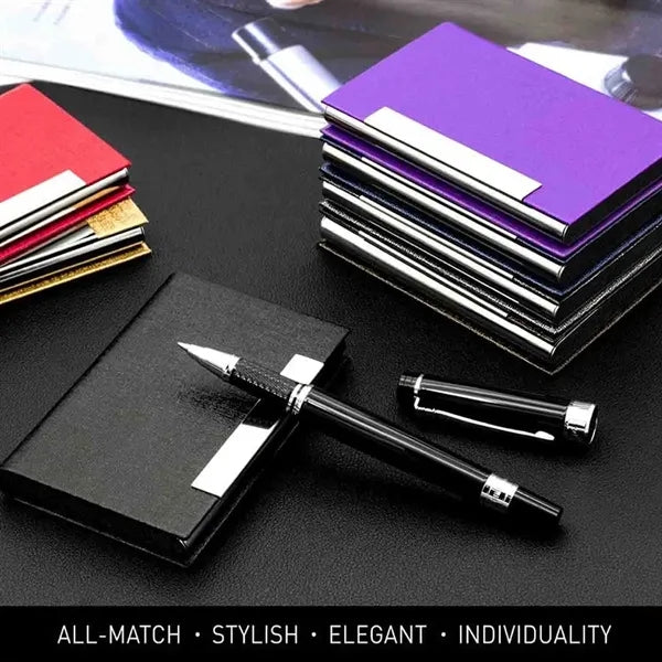Business Card Holder Case PU Leather & Stainless Steel