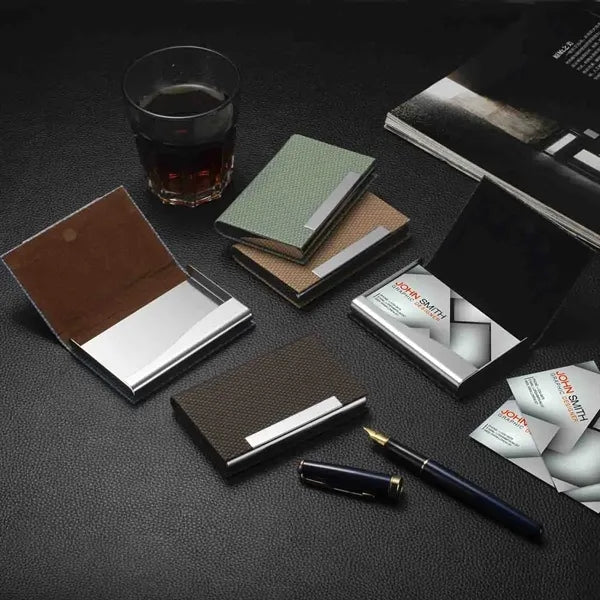 Business Card Holder Case PU Leather & Stainless Steel