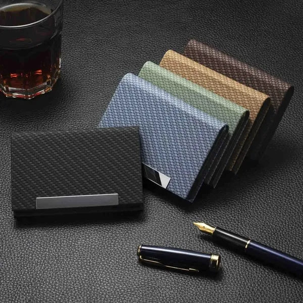 Business Card Holder Case PU Leather & Stainless Steel