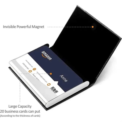 Business Card Holder Case PU Leather & Stainless Steel