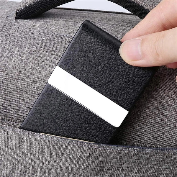 Business Card Holder PU Leather & Stainless Steel