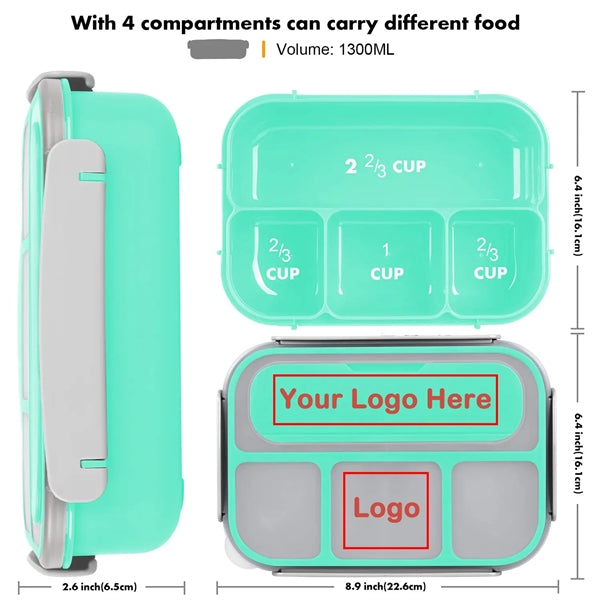 1300ML Bento Lunch Box Microwave/Dishwasher/Freezer Safe