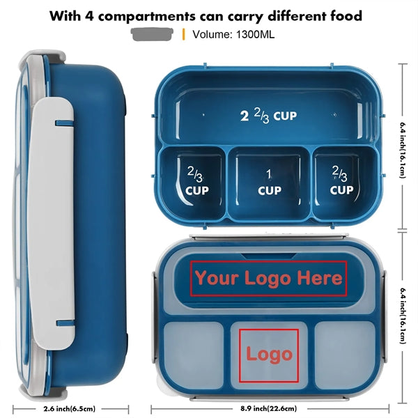 1300ML Bento Lunch Box Microwave/Dishwasher/Freezer Safe