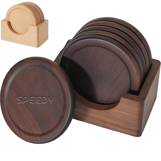 Classic Wood Coaster Set of 7 Pieces Walnut and Beech