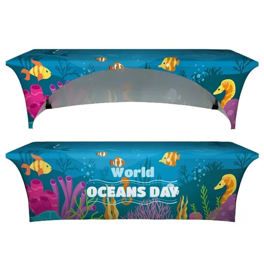 8' OPEN BACK STRETCH TABLE COVER (DYE SUBLIMATED)