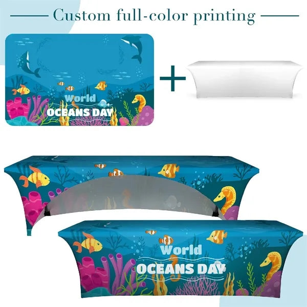8' OPEN BACK STRETCH TABLE COVER (DYE SUBLIMATED)