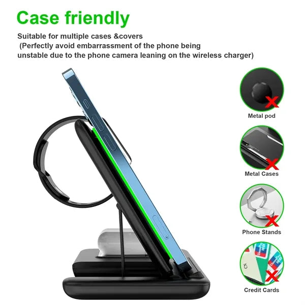 Wireless 3 In 1 Charger Station Compatible