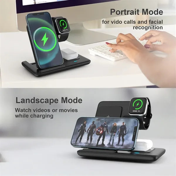 Wireless 3 In 1 Charger Station Compatible