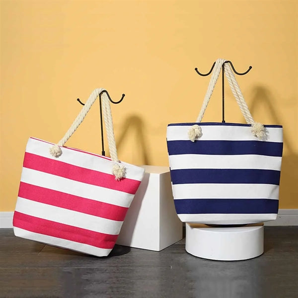 Beach Stripe Canvas Tote Bag with Rope Handle