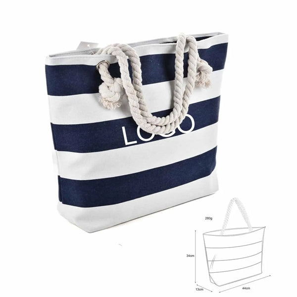 Beach Stripe Canvas Tote Bag with Rope Handle