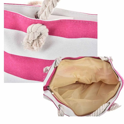 Beach Stripe Canvas Tote Bag with Rope Handle