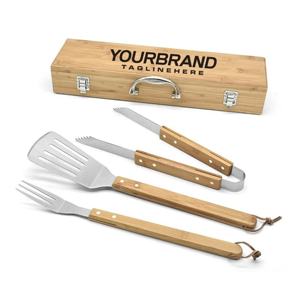 Packs Stainless Steel Bbq Grill Tool Set With Bamboo Box