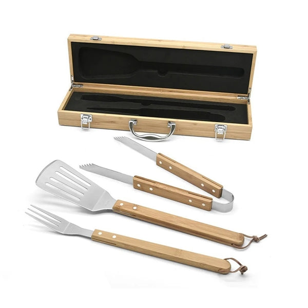 Packs Stainless Steel Bbq Grill Tool Set With Bamboo Box
