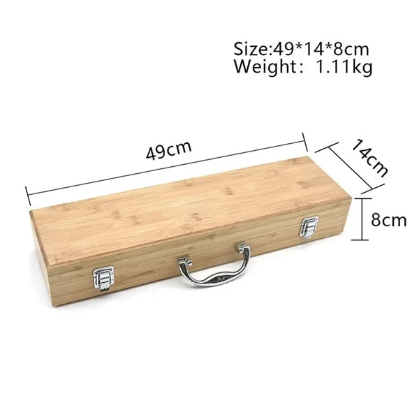 Packs Stainless Steel Bbq Grill Tool Set With Bamboo Box