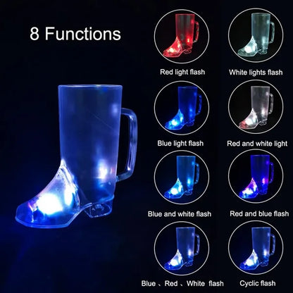 16 Oz Flashing Bar Boot Glass 8 Mode Led Light-Up Beer Mug